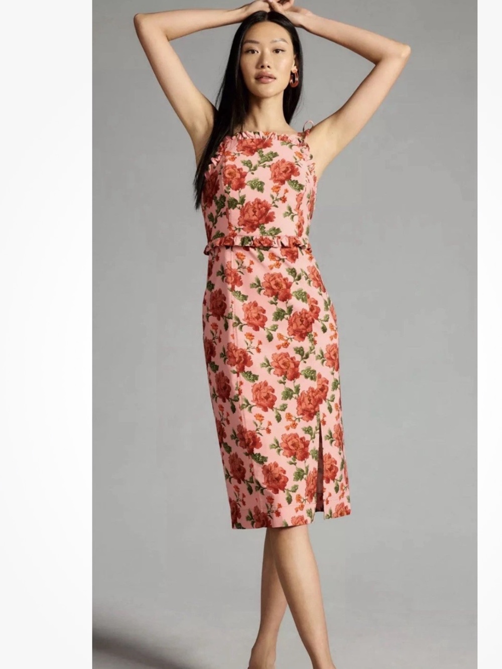 Anthropologie midi Dress Floral Smocked large NWT - Picture 2 of 11